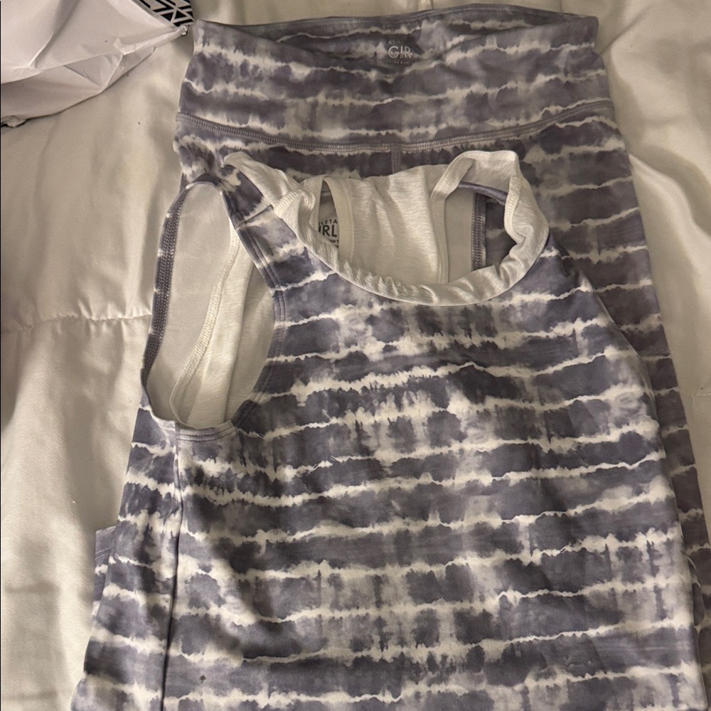 Athleta Gray and White Tie-Dye Tank
